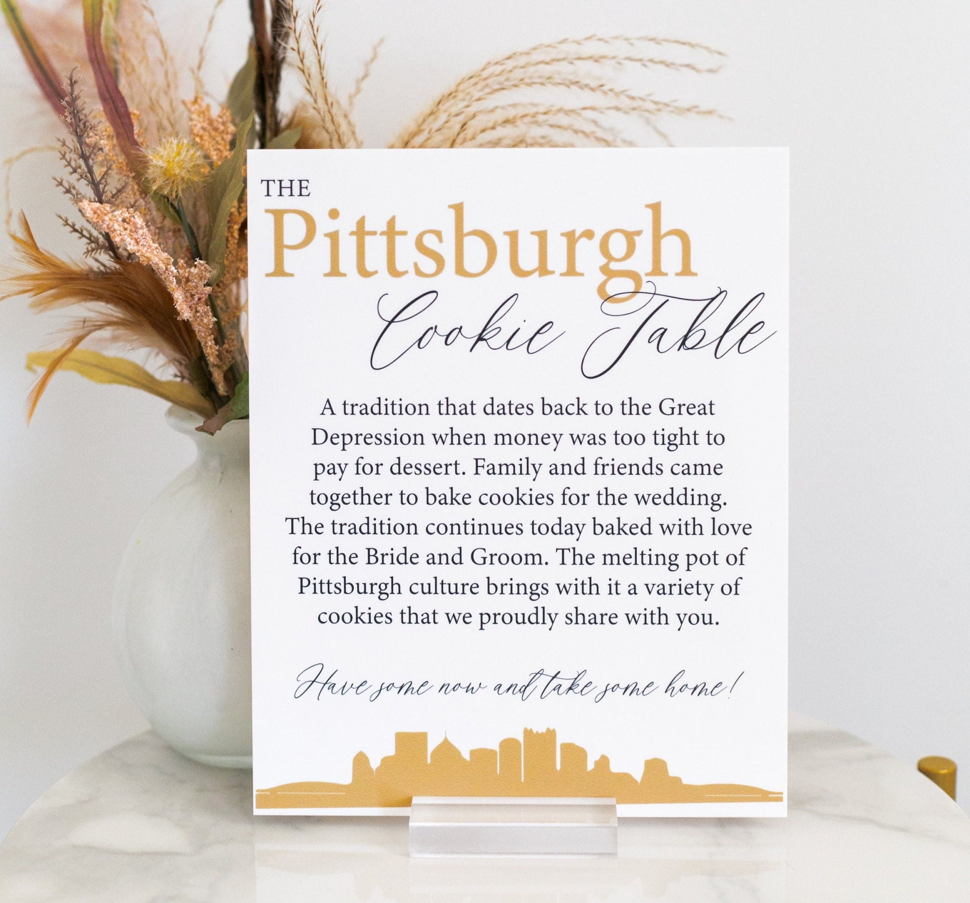 Pittsburgh Cookie Table Tradition Favors Clear Glass Look Acrylic Wedding Sign All of Yinz Skyline Lucite Perspex Cookies Table Sign