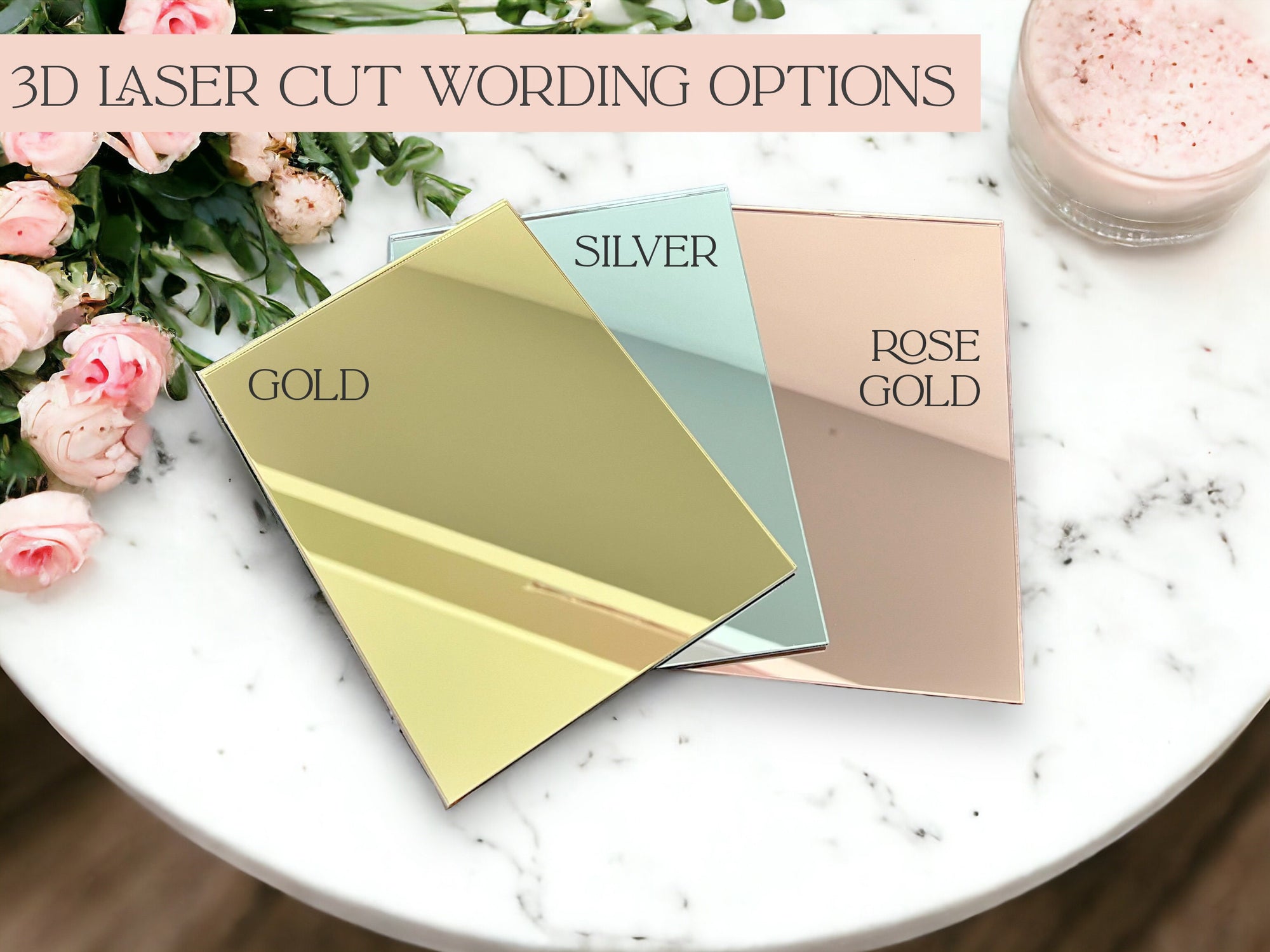 Gold Silver or Rose Gold 3D Mirror Welcome To The Wedding Of Acrylic Sign, Personalized Modern Names And Date Minimalist Event Signage