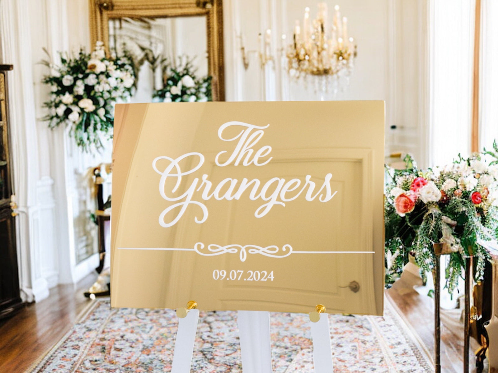 Gold Silver or Rose Gold 3D Mirror Welcome To The Wedding Of Acrylic Sign, Personalized Modern Names And Date Minimalist Event Signage