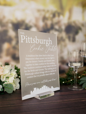 Pittsburgh Cookie Table Tradition Favors Clear Glass Look Acrylic Wedding Sign All of Yinz Skyline Lucite Perspex Cookies Table Sign