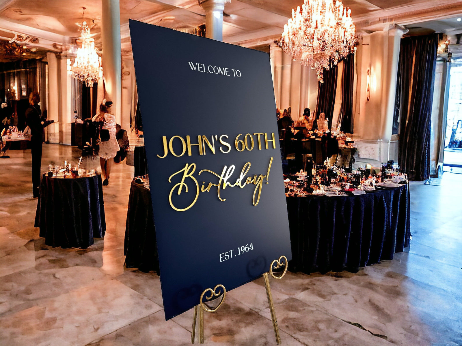 M9-ES5 Gold Mirror 3D Happy Birthday Acrylic Welcome Entrance Sign, Let's Party Milestone Signage, 16th 18th 20th 30th 40th 50th 60th