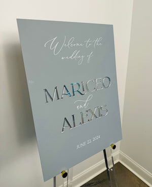 3D Gold Mirror Welcome To The Wedding Of Black Acrylic Sign, 18x24 Personalized Modern Names And Date Minimalist Event Signage