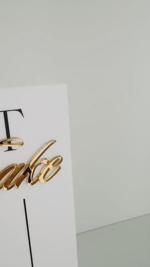 Acrylic Cake Sign Featuring 3D Cake Flavor Labels for Wedding Table Display