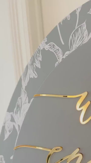 Engagement Party Sign - Elegant Oval Welcome Sign With Floral Toile Design