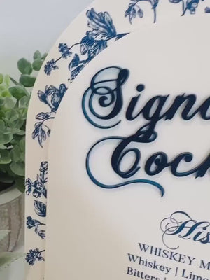 Bridal Shower Bar Sign - Elegant French Blue Chinoiserie Floral Toile Acrylic