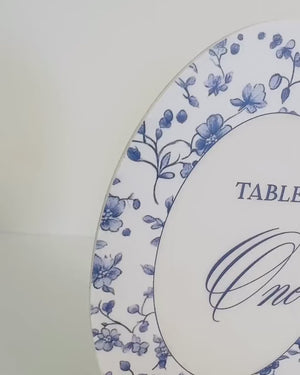 French Toile Table Number Acrylic Sign Blue White Wedding Decor Elegant Reception