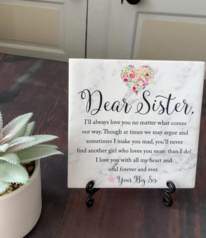Personalized Gift Idea for Sister Birthday or Valentine's Day Tile Plaque With Stand