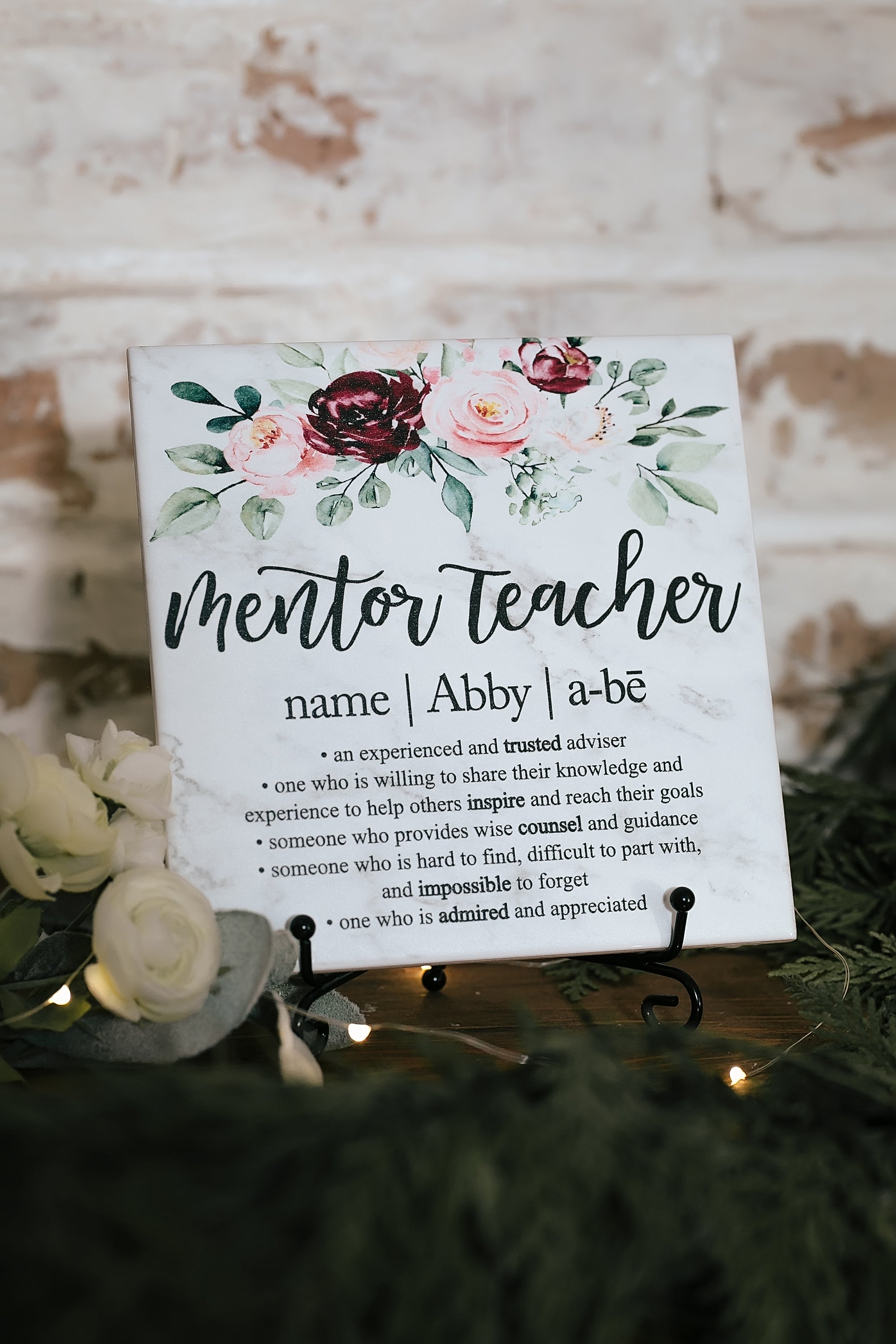 Mentor Teacher Definition Appreciation Floral Tile Sign