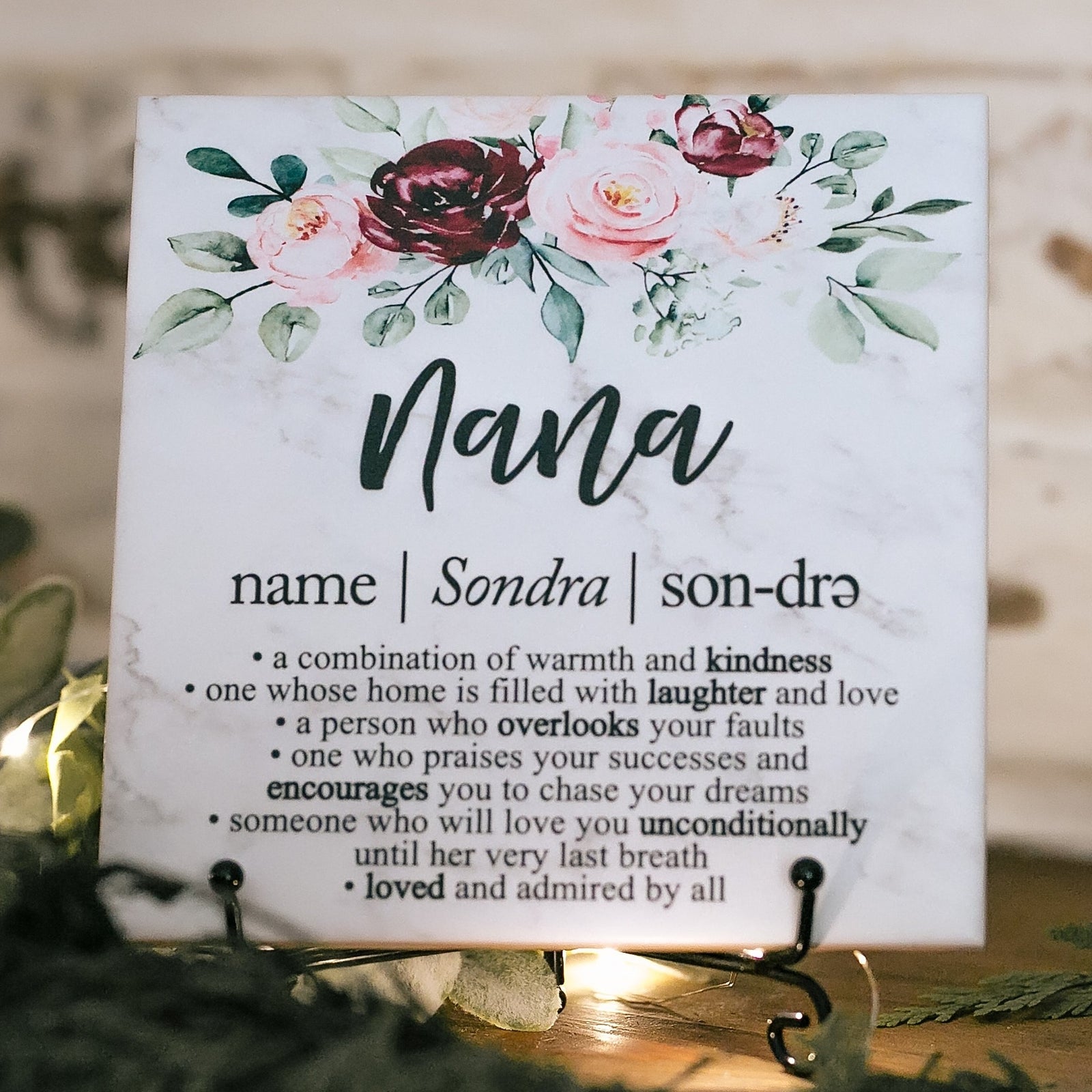 Nana Floral Definition Quote Art Sign Plaque With Stand