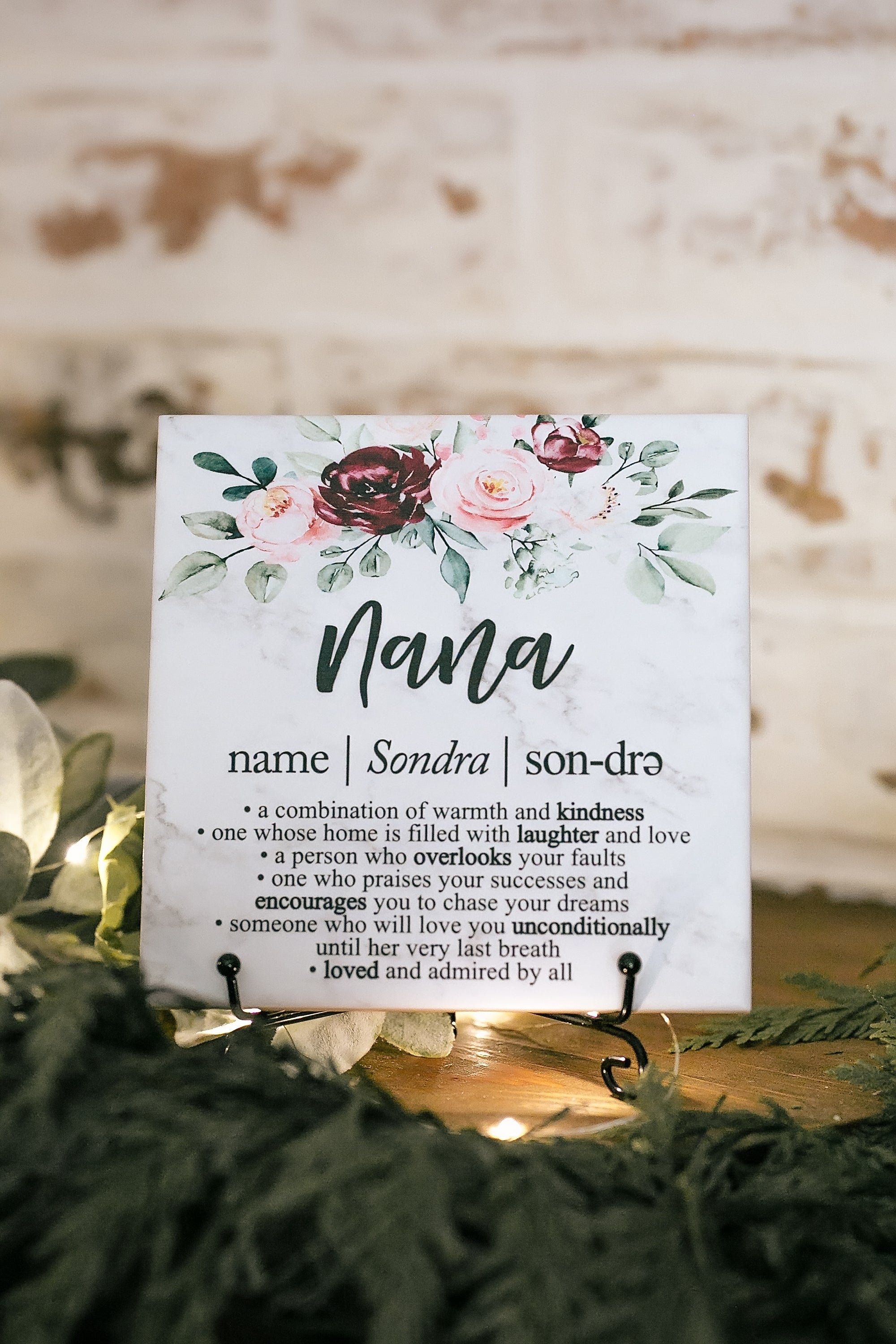 Nana Floral Definition Quote Art Sign Plaque With Stand