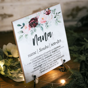 Nana Floral Definition Quote Art Sign Plaque With Stand