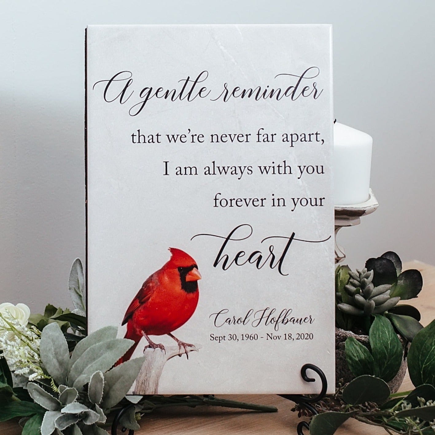 Always In Your Heart Red Cardinal Sympathy Memorial Tile Plaque Gift