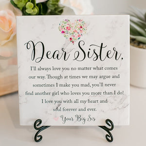 Sister I Love You Sign Plaque Personalized Gift Idea for Sister Birthday or Valentine's Day Tile Plaque With Stand