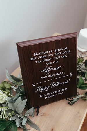 Happy Retirement Sign Walnut Plaque Gift For Boss, Colleague, Coworker
