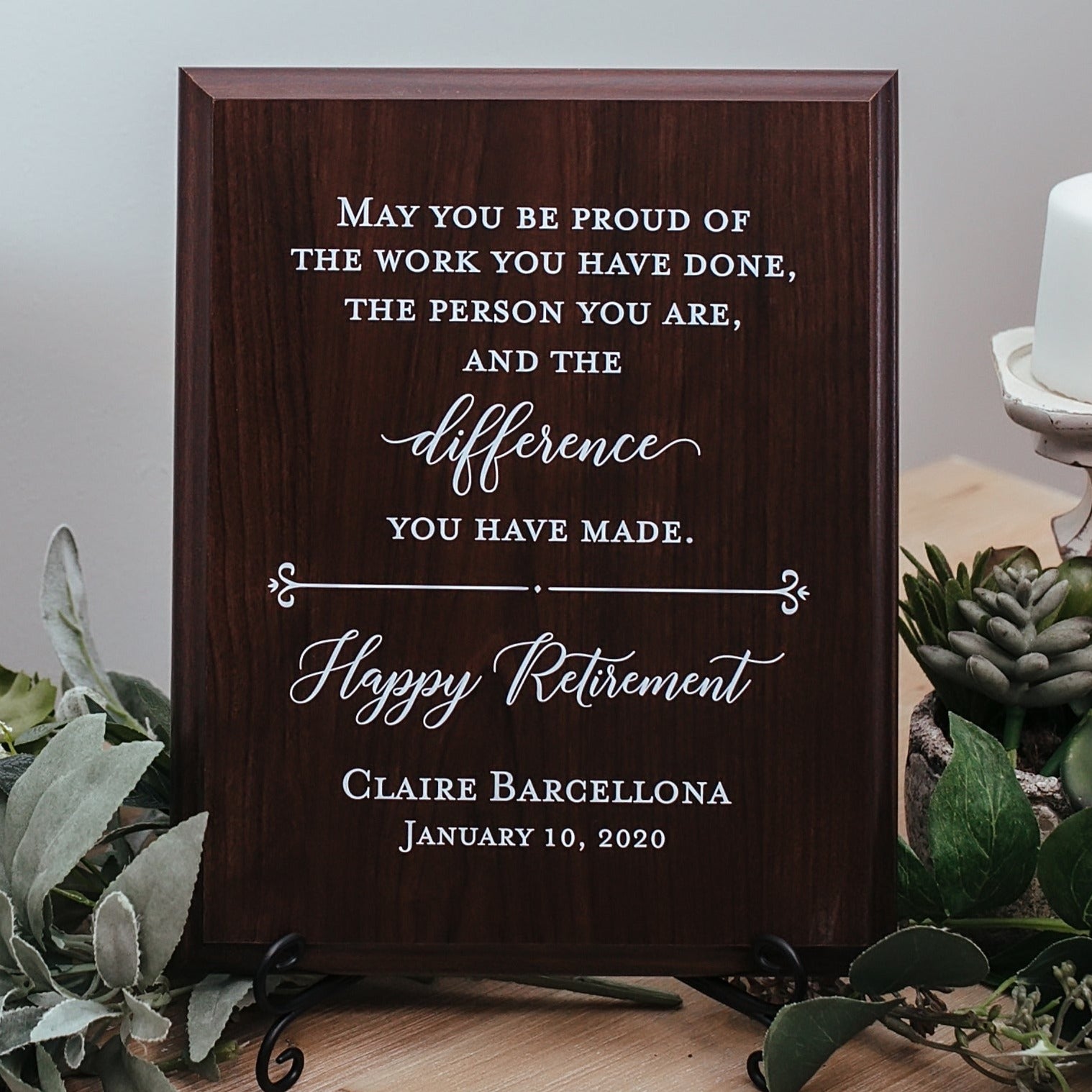 Happy Retirement Sign Walnut Plaque Gift For Boss, Colleague, Coworker