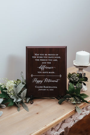 Happy Retirement Sign Walnut Plaque Gift For Boss, Colleague, Coworker