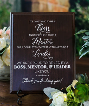 Boss, Mentor, Leader Appreciation Walnut Sign With Stand