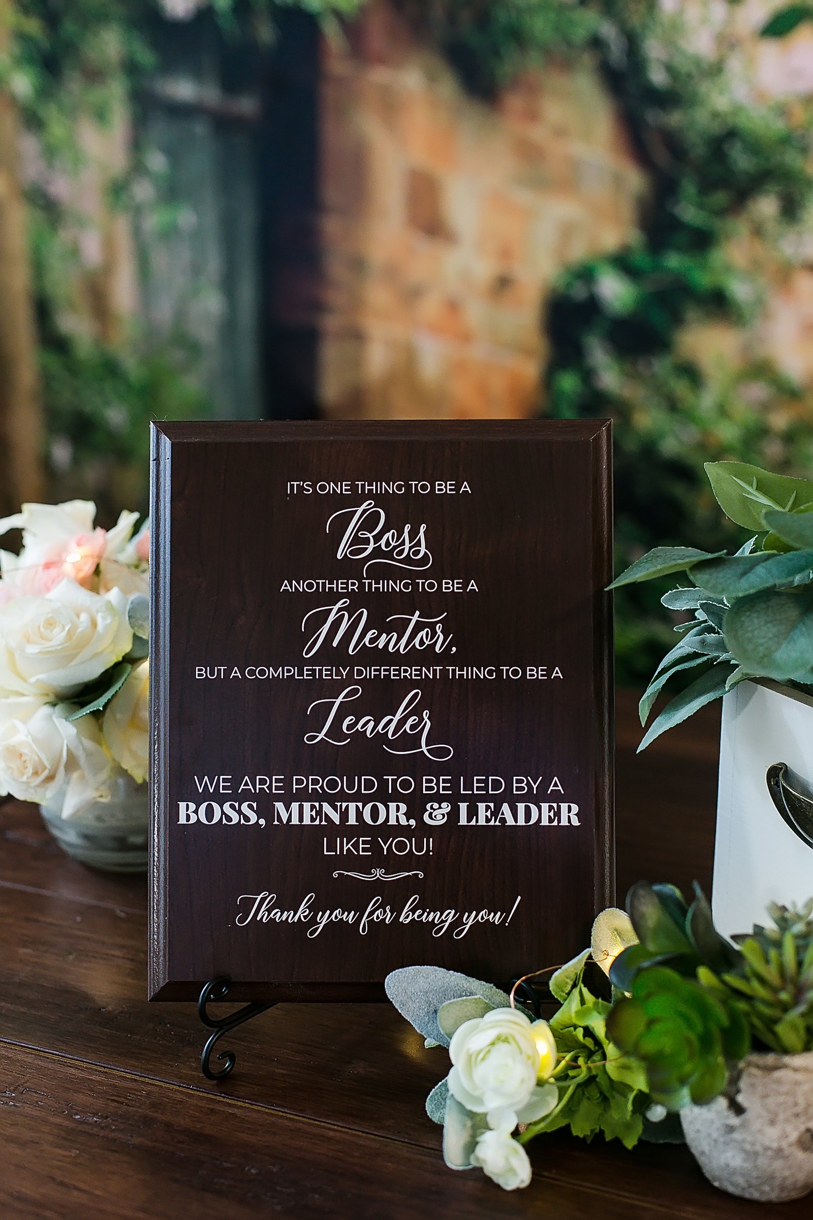 Boss, Mentor, Leader Appreciation Walnut Sign With Stand