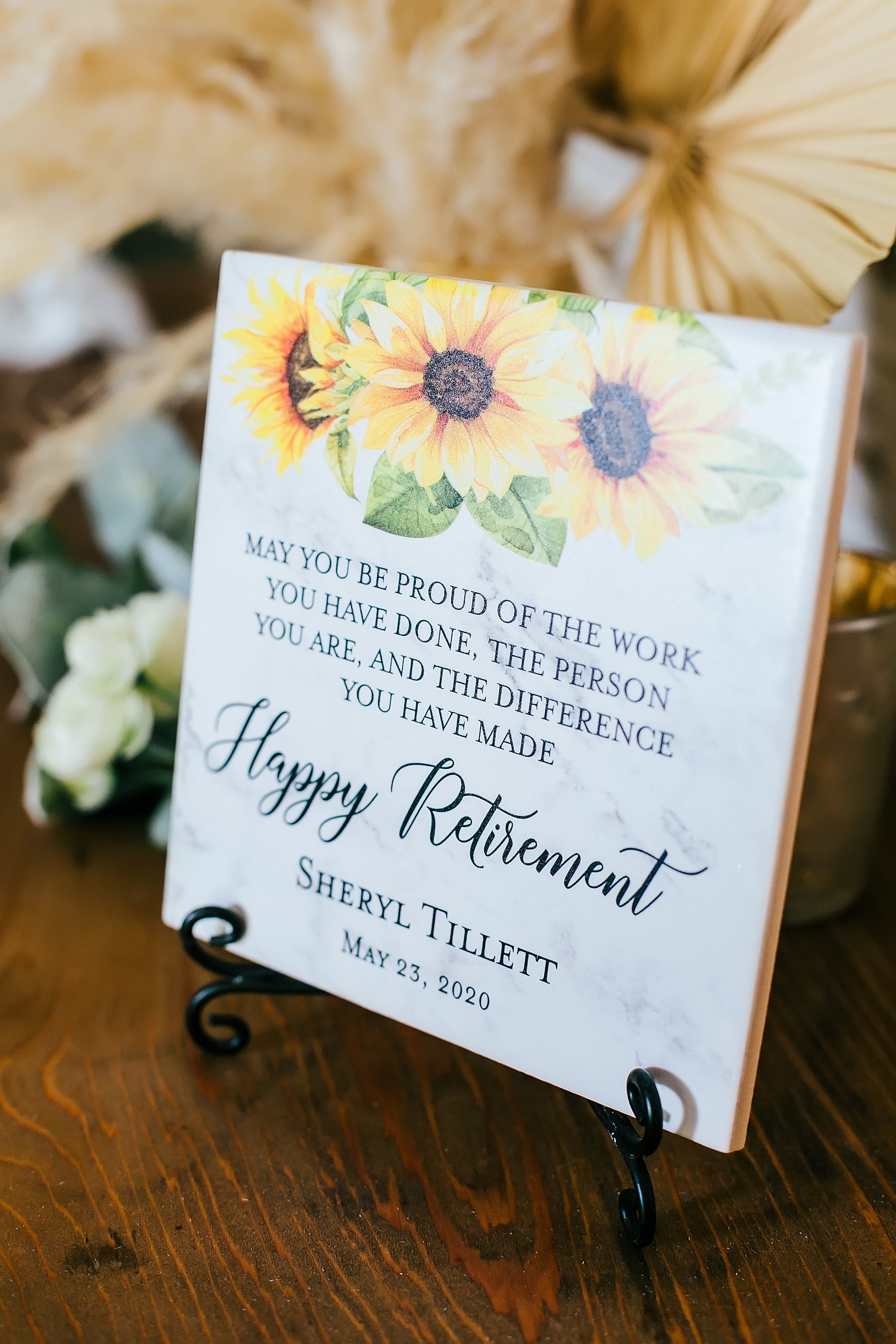 Sunflowers Happy Retirement Sign Tile Plaque Gift For Boss, Colleague, Coworker TP-SR1