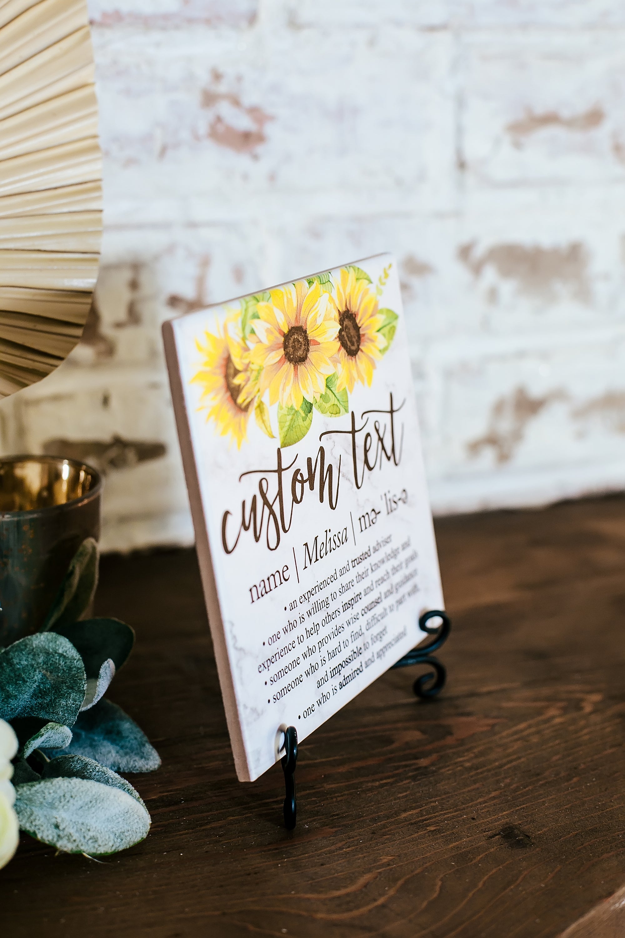 Sunflowers Custom Quote Definition Thank You Appreciation Tile Sign Quote Plaque With Stand