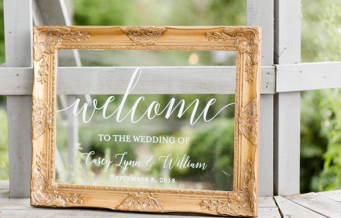 Clear or Black Glass Look Acrylic Wedding Welcome Sign, 18x24 Personalized Perspex Modern Wedding Welcome Decoration Display, AD-001