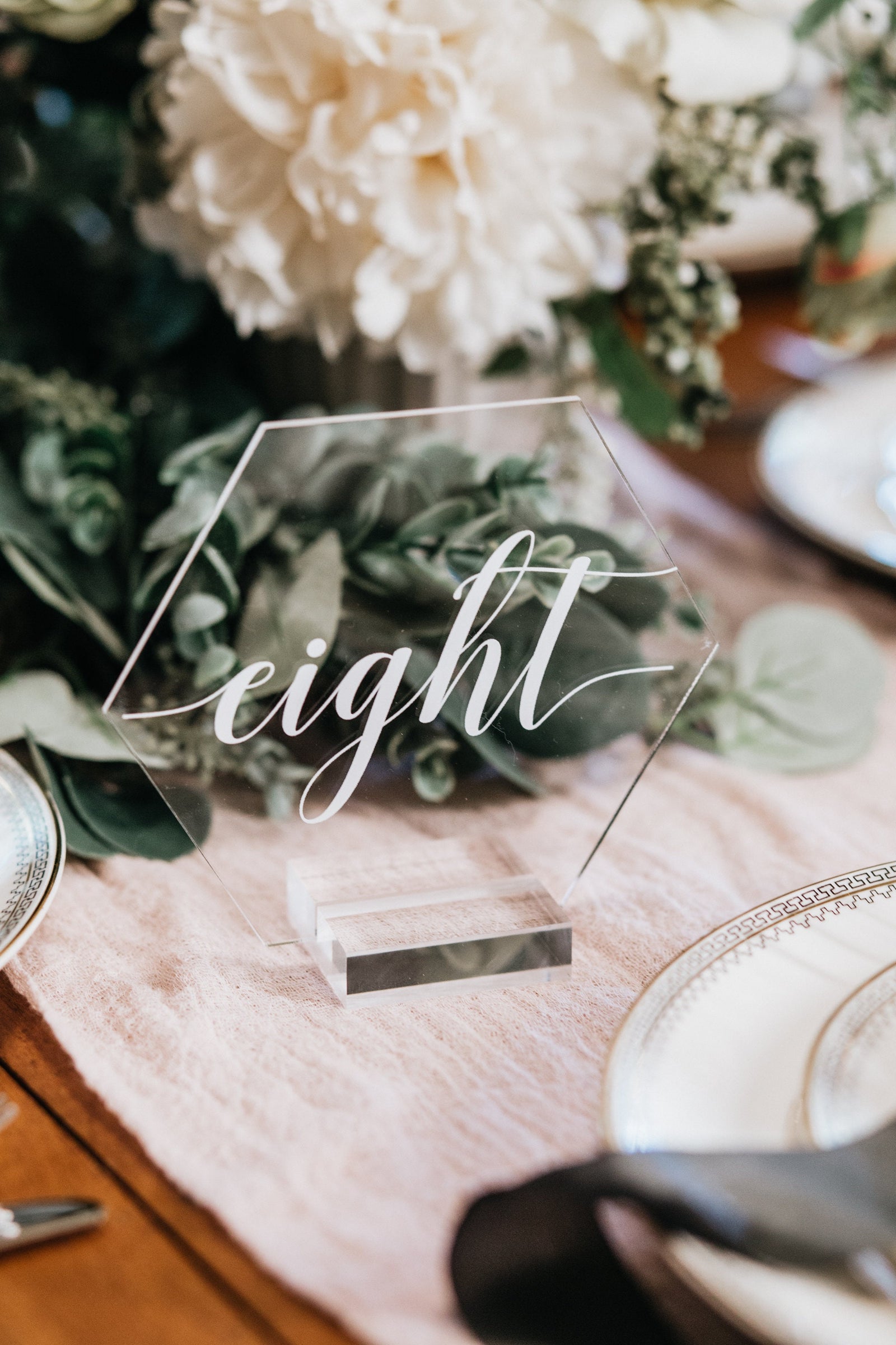 CHOOSE YOUR FONT: Hexagon 5.5" x 4.7" Script Table Numbers