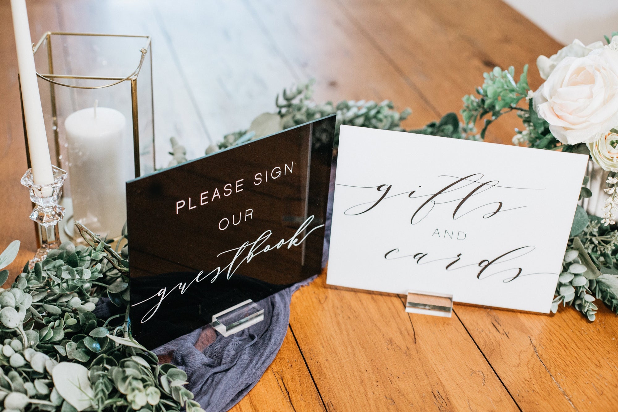 Sign Bundle of Guestbook, Gifts and Cards, and Please Take One Favors Clear Glass Look Acrylic Wedding Table Signs, 8x10 Perspex Lucite MEL