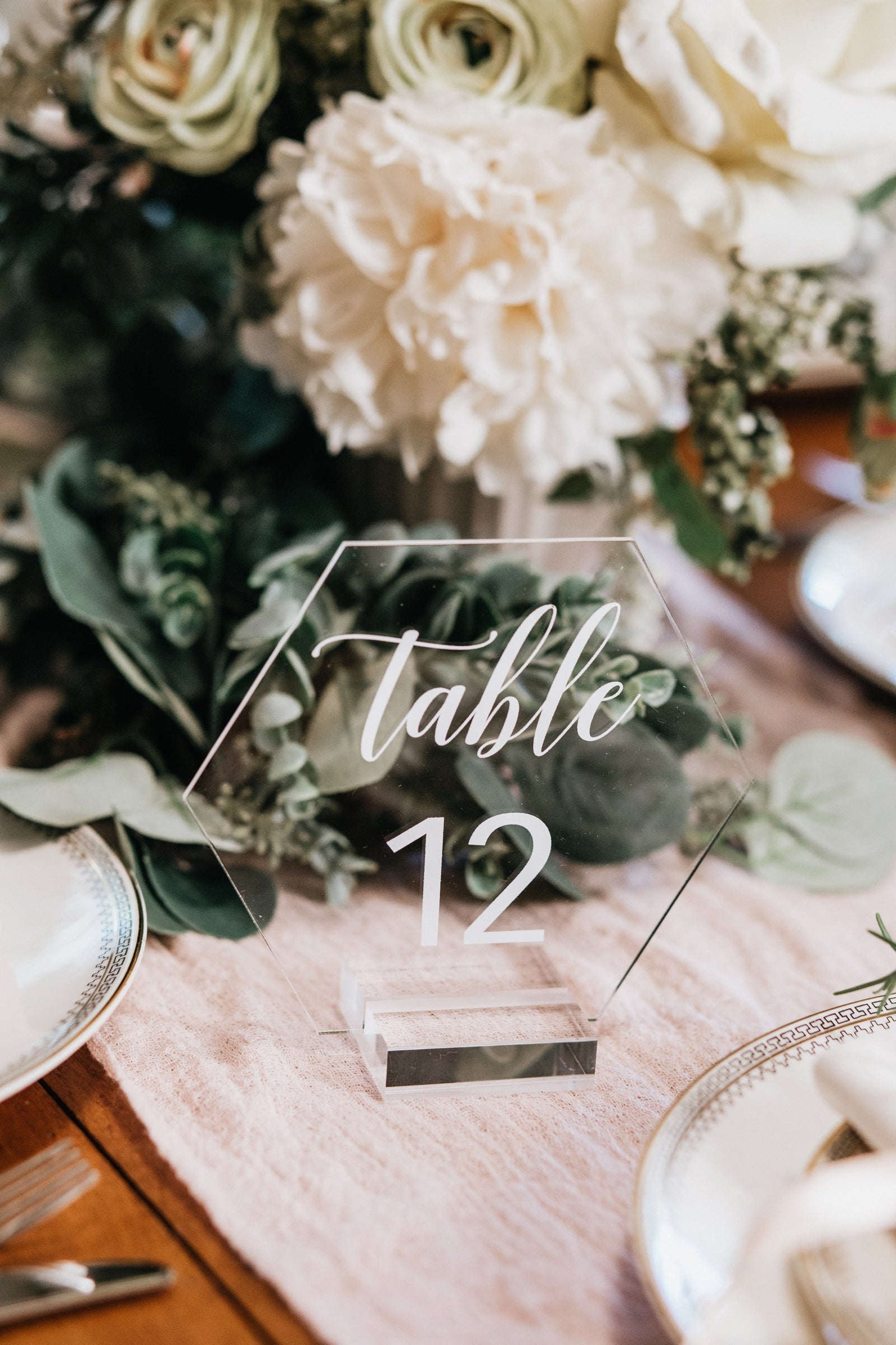 CHOOSE YOUR FONT: Hexagon 5.5" x 4.7" Script/Block Table Numbers