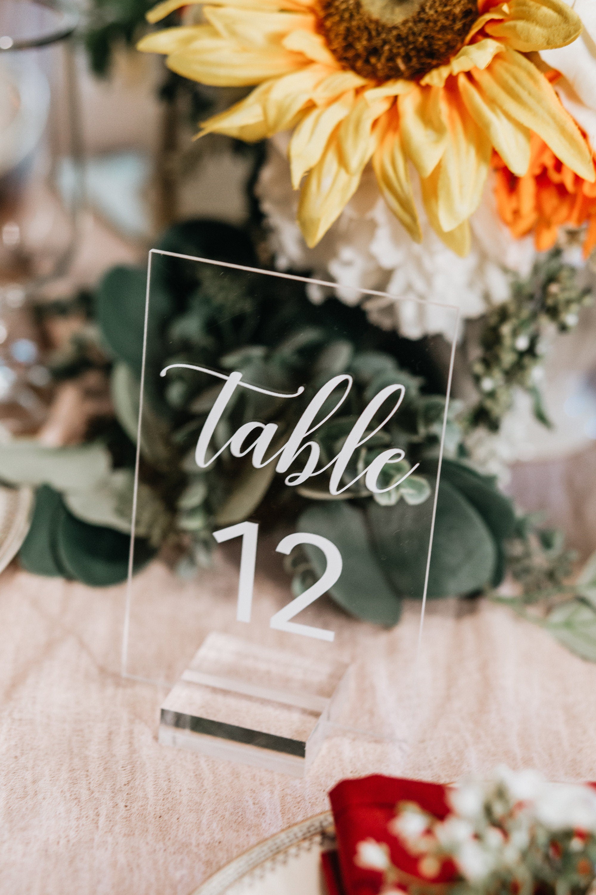 Clear Glass Look Acrylic Table Number Sign With Stands, Perspex Modern Calligraphy Numbers, Lucite Minimalist Table Number, TN-TS1