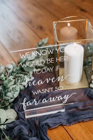 We Know You Would Be Here Today If Heaven Wasn't So Far Away Memorial Clear Glass Look Acrylic Wedding Sign, Forever in our Hearts SS-HFA