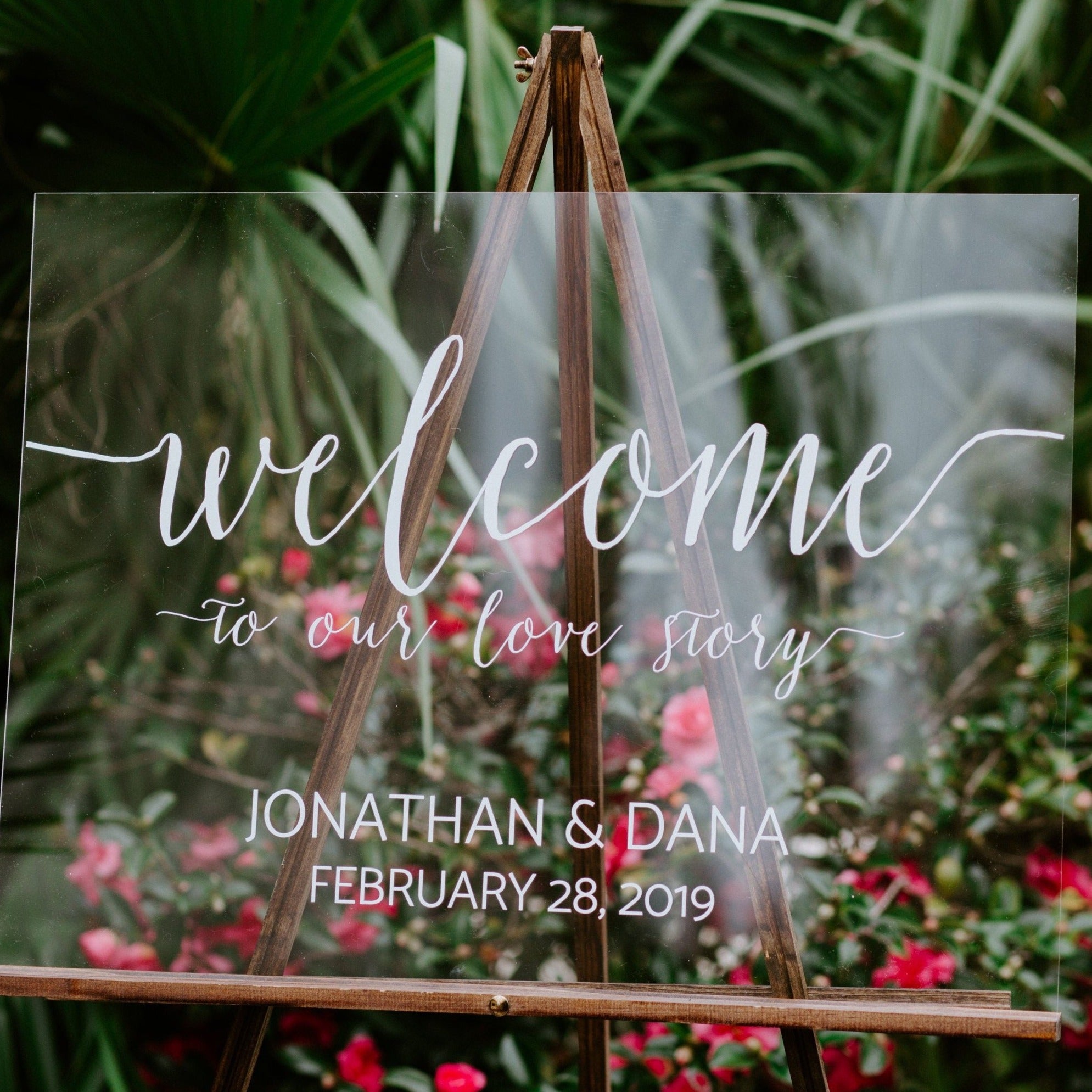 Modern Acrylic Welcome Sign w Couples Names and Date for Wedding Engagement Special store Event | 18x24