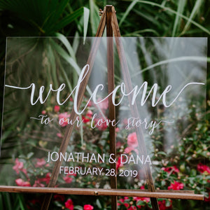 Acrylic Wedding Welcome Sign, 18x24 Clear Glass Look Personalized Perspex Modern Wedding Welcome Sign Decoration for Display, SS-LS1