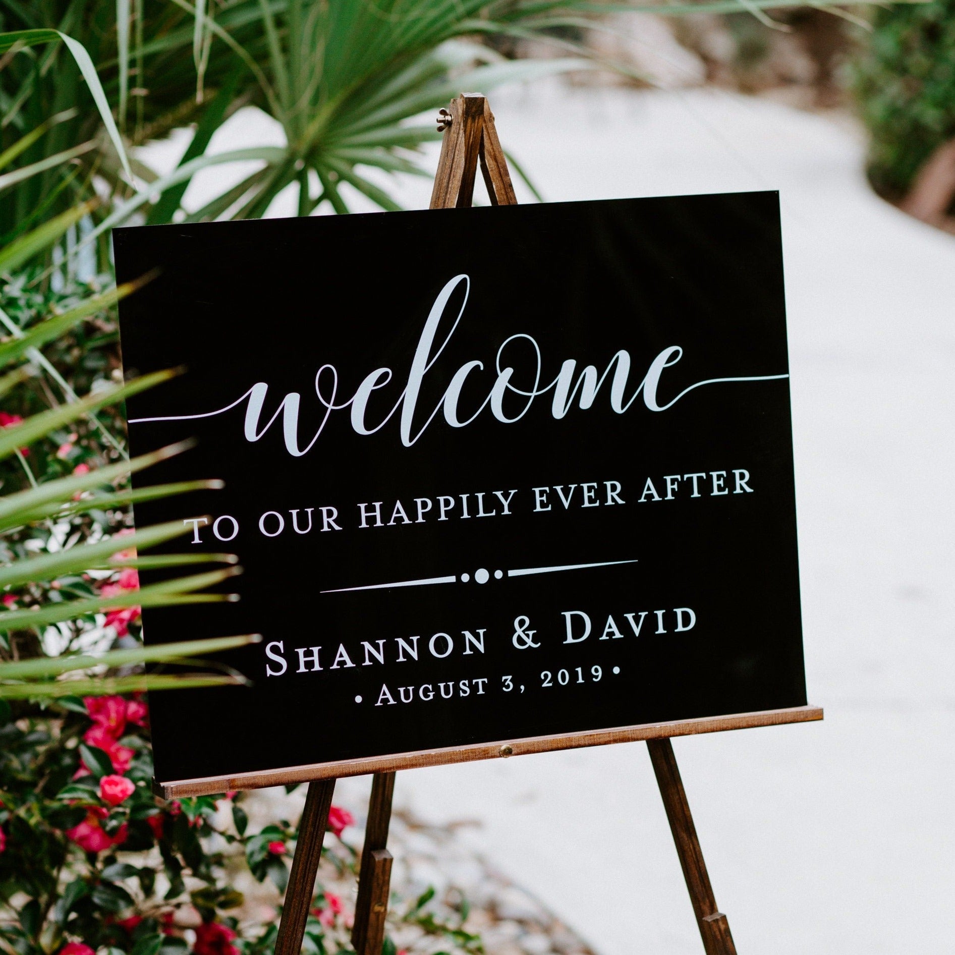 Acrylic Wedding Welcome Sign, 18x24 Clear or Black Glass Look Personalized Perspex Modern Minimalist Wedding Welcome Sign HON-WW2