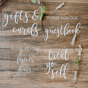 Sign Bundle of Guestbook, Gifts and Cards, and Please Take One Favors Clear Glass Look Acrylic Wedding Table Signs, 8x10 Perspex Lucite MB