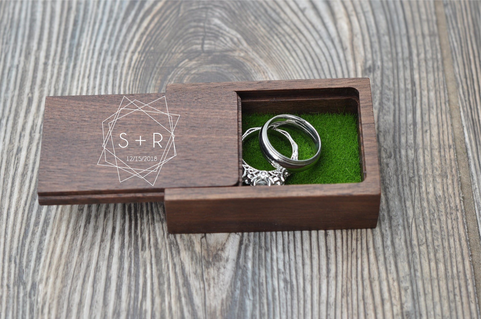 Walnut Wood Small Ring Box, Wedding Ring Bearer Box, USB Box, Tiny Personalized Ring Gift Box, Custom Engagement Wooden Rings Holder, Photo