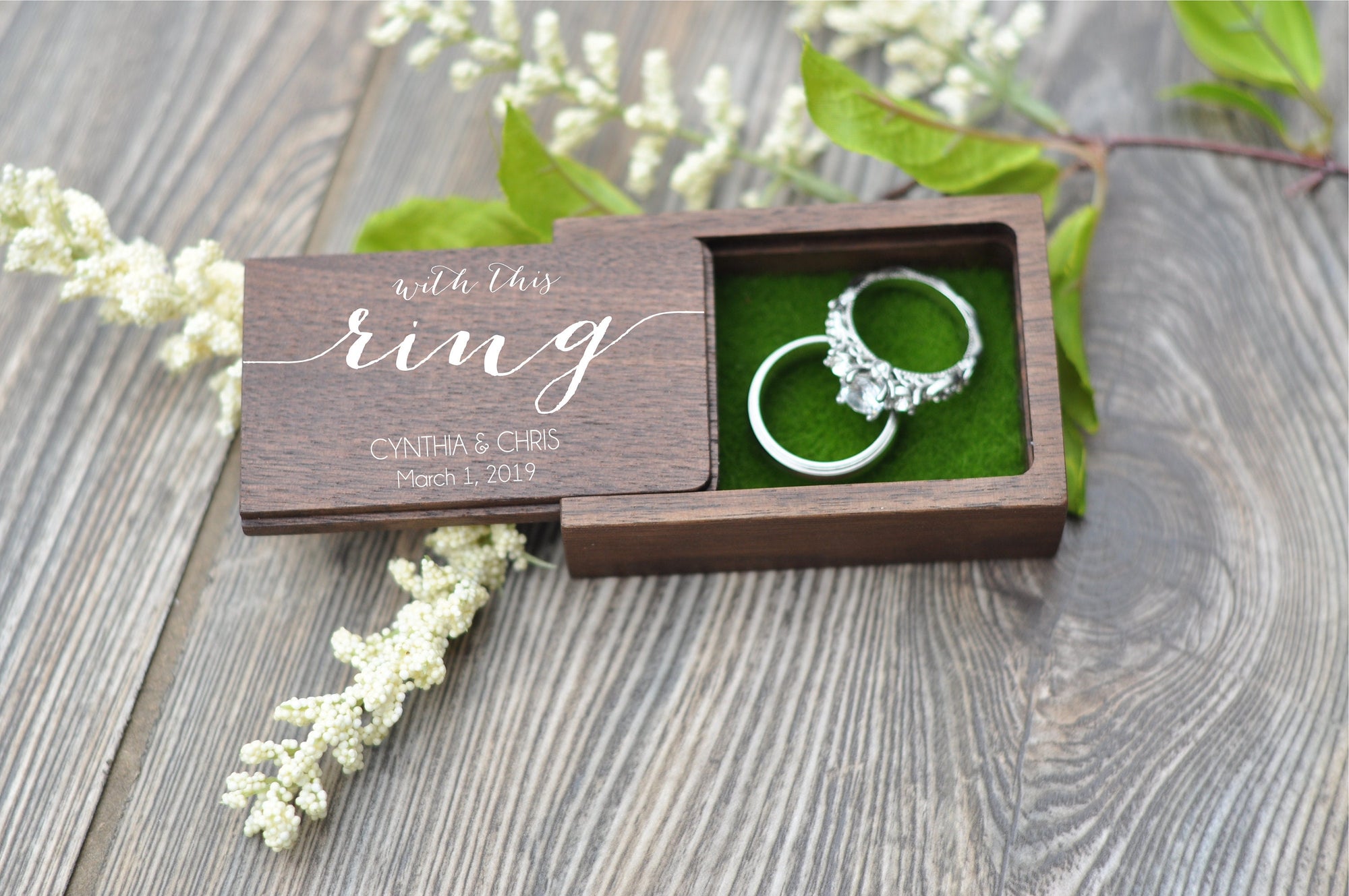 Walnut Wood Small Ring Box, Wedding Ring Bearer Box, USB Box, Tiny Personalized Ring Gift Box, Custom Engagement Wooden Rings Holder, Photo