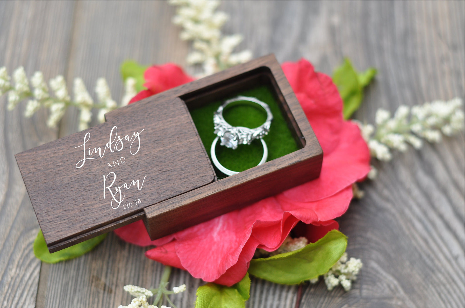 Walnut Wood Small Ring Box, Wedding Ring Bearer Box, USB Box, Tiny Personalized Ring Gift Box, Custom Engagement Wooden Rings Holder, Photo