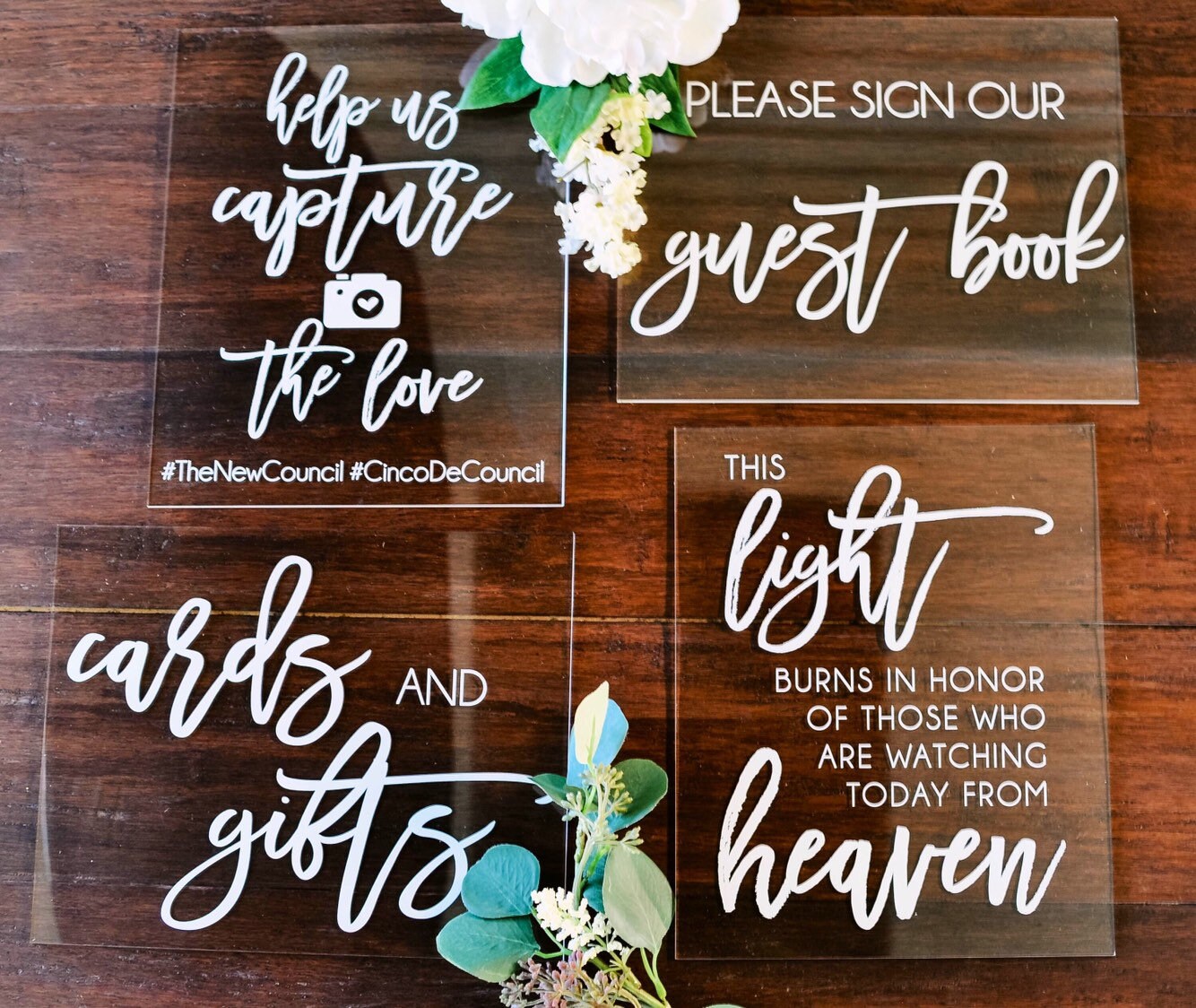Sign Bundle of Guestbook, Gifts and Cards, In Loving Memory, Please Take One Favors Clear Glass Acrylic Modern Calligraphy Wedding Sign