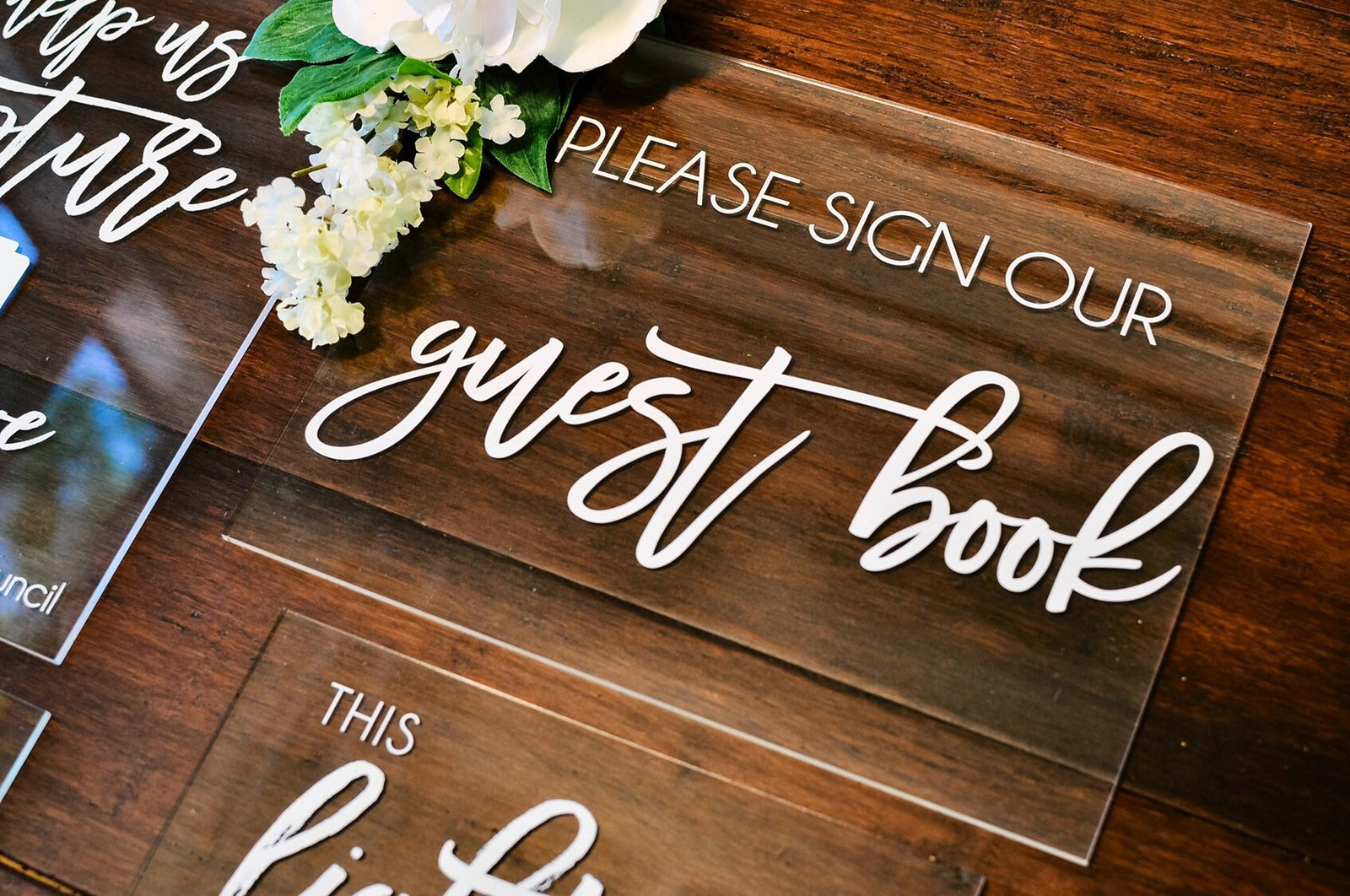 Sign Bundle of Guestbook, Gifts and Cards, In Loving Memory, Please Take One Favors Clear Glass Acrylic Modern Calligraphy Wedding Sign