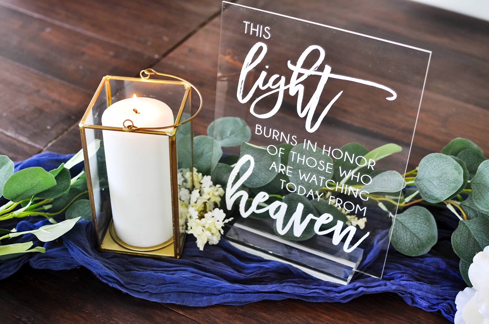 This Light Burns in Honor of Those Who Are Watching From Heaven Memorial Clear Glass Look Acrylic Wedding Sign, In Loving Memory, JN-LB1