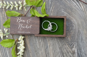 Walnut Wood Small Ring Box, Wedding Ring Bearer Box, USB Box, Tiny Personalized Ring Gift Box, Custom Engagement Wooden Rings Holder, Photo