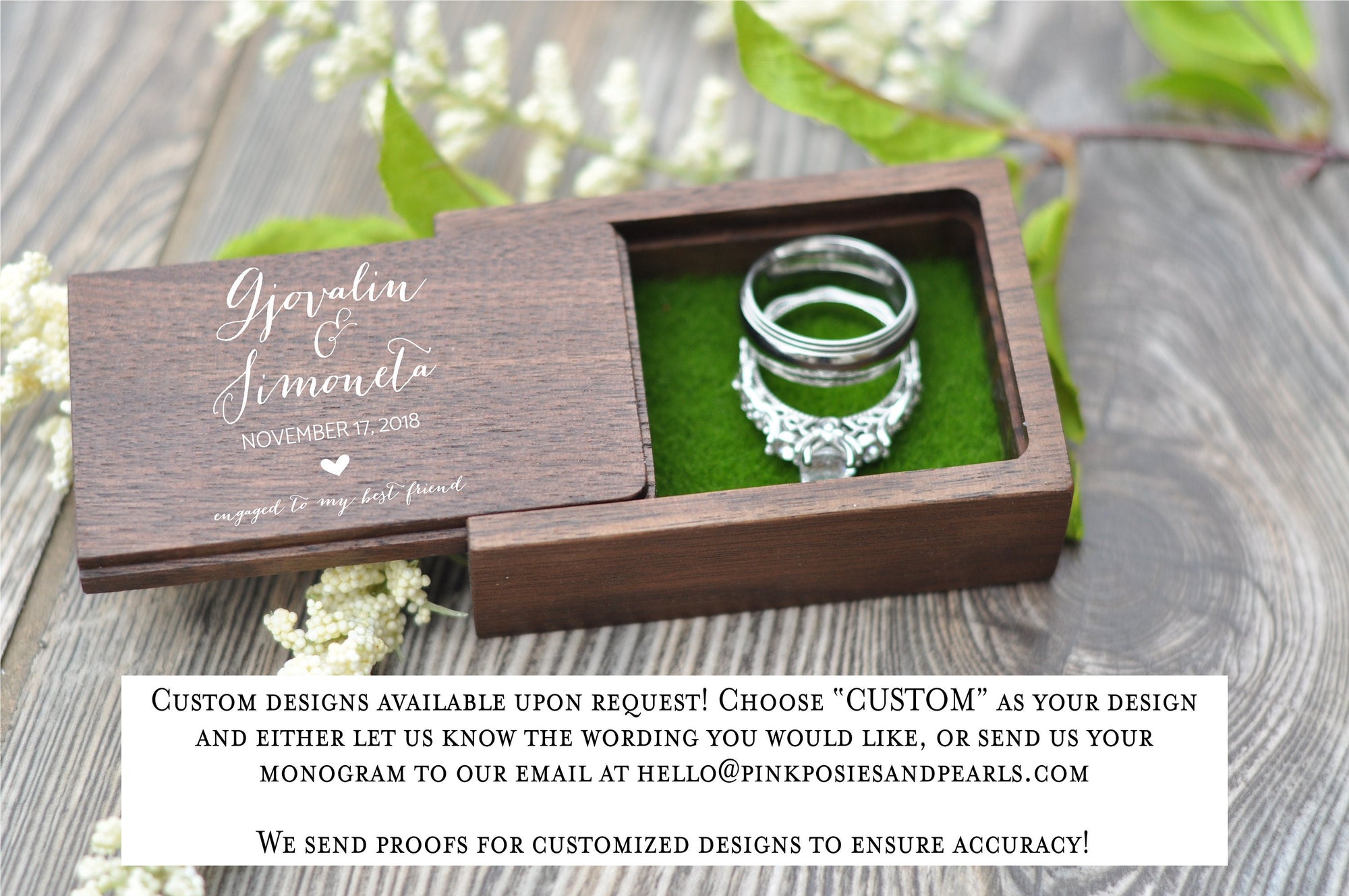 Walnut Wood Small Ring Box, Wedding Ring Bearer Box, USB Box, Tiny Personalized Ring Gift Box, Custom Engagement Wooden Rings Holder, Photo