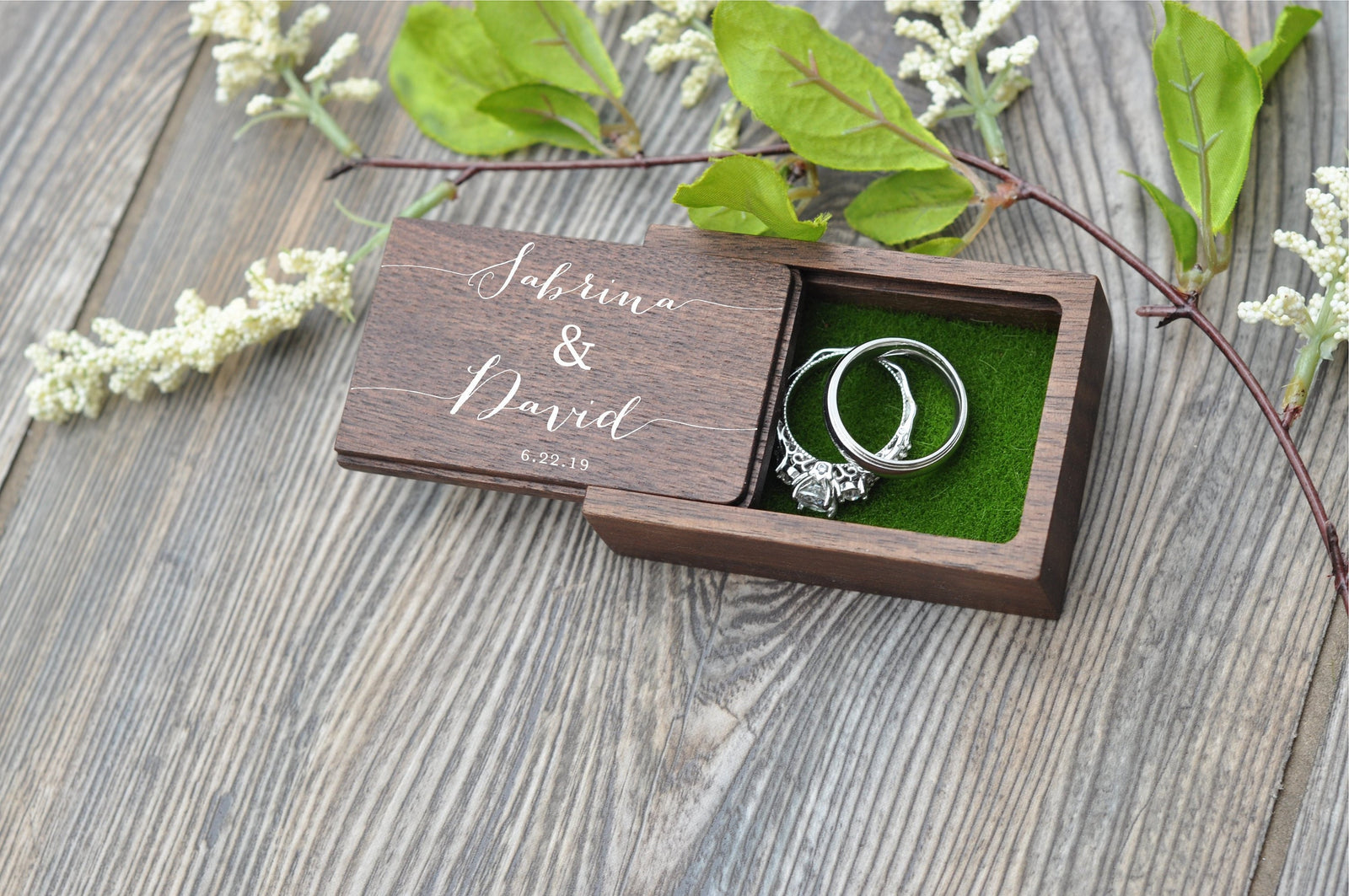 Walnut Wood Small Ring Box, Wedding Ring Bearer Box, USB Box, Tiny Personalized Ring Gift Box, Custom Engagement Wooden Rings Holder, Photo