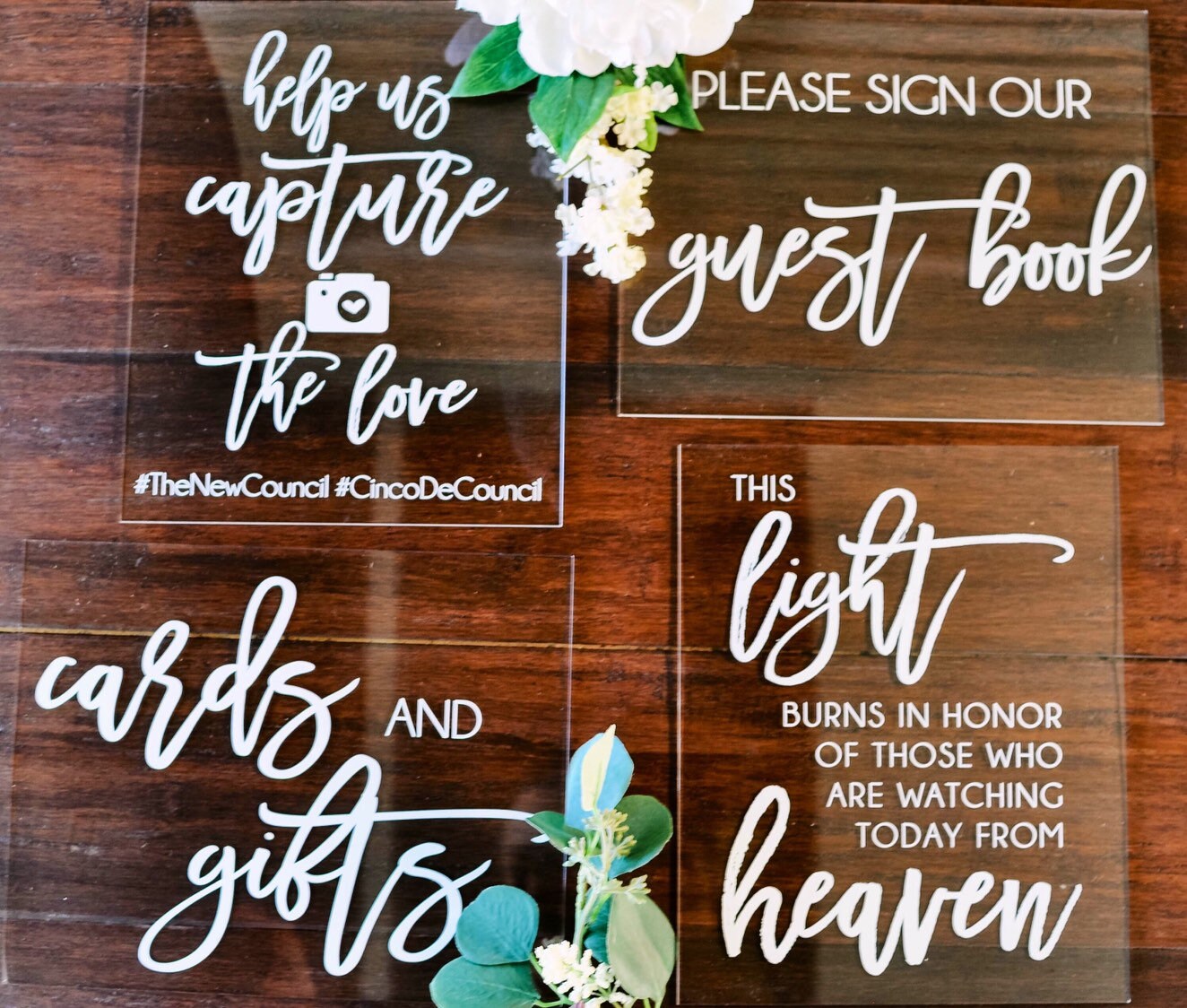 Sign Bundle of Guestbook, Gifts and Cards, In Loving Memory, Please Take One Favors Clear Glass Acrylic Modern Calligraphy Wedding Sign