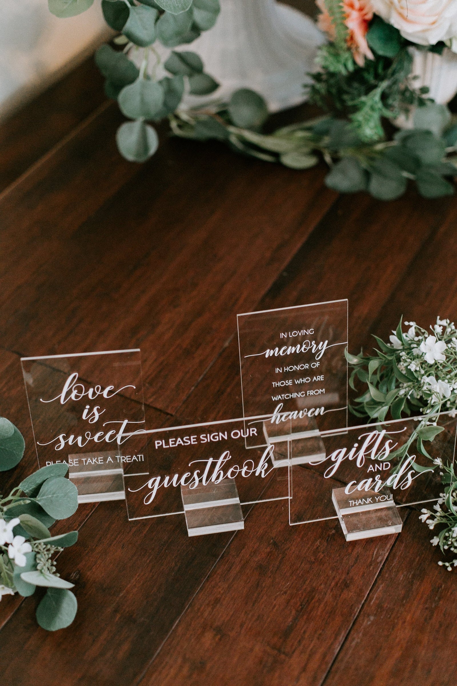 Set of 4x6 OR 5x7  Acrylic Wedding Signs, Gifts and Cards In Loving Memory Please Take One Favors Clear Glass Modern Calligraphy Sign, HONLD