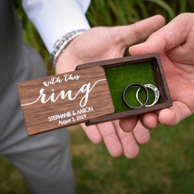 Walnut Wood Small Ring Box, Wedding Ring Bearer Box, USB Box, Tiny Personalized Ring Gift Box, Custom Engagement Wooden Rings Holder, Photo