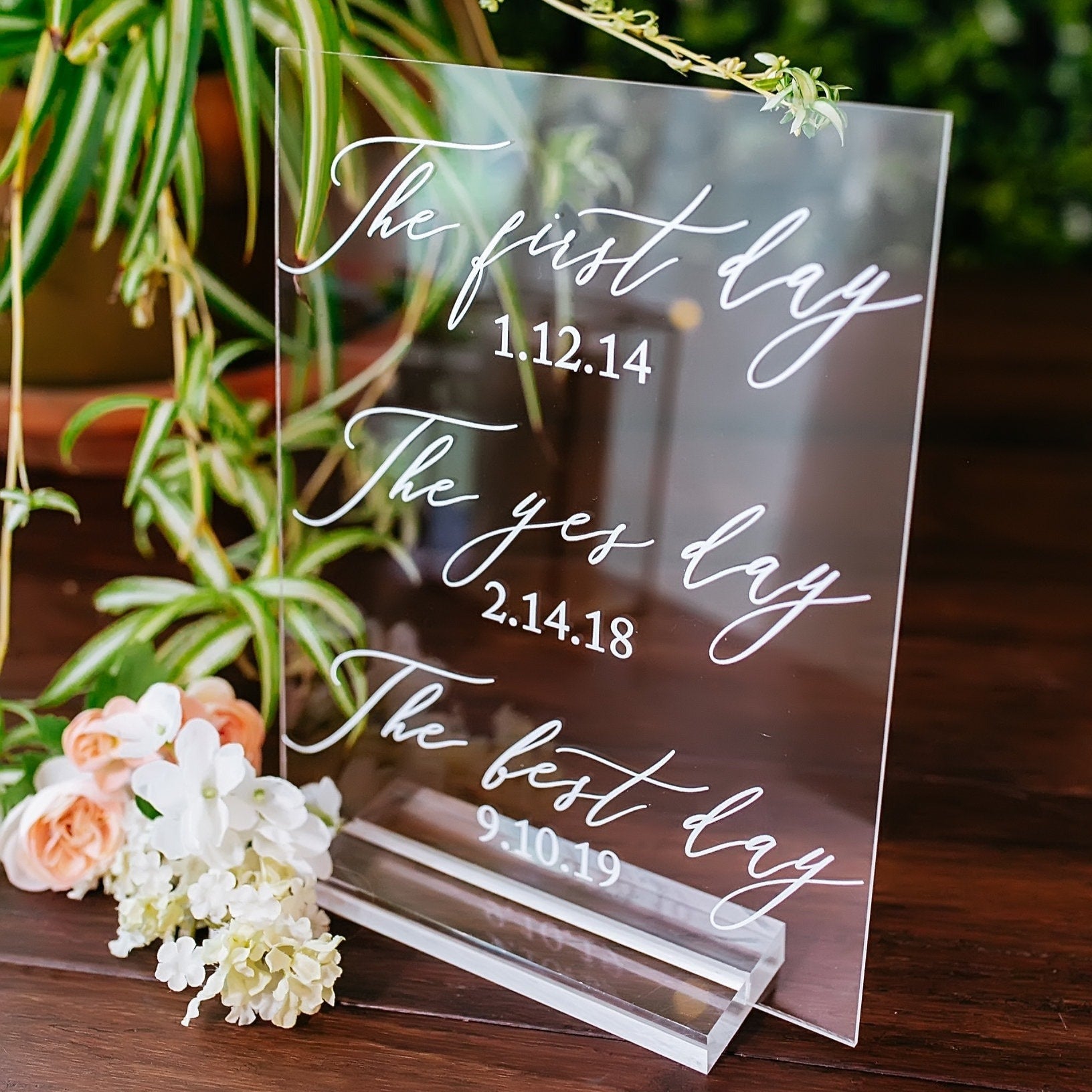 The First Day, The Yes Day, The Best Day Sign Acrylic Wedding Sign, Sweetheart Table Wedding Clear Glass Look Minimalist Modern Decor AB-FYB