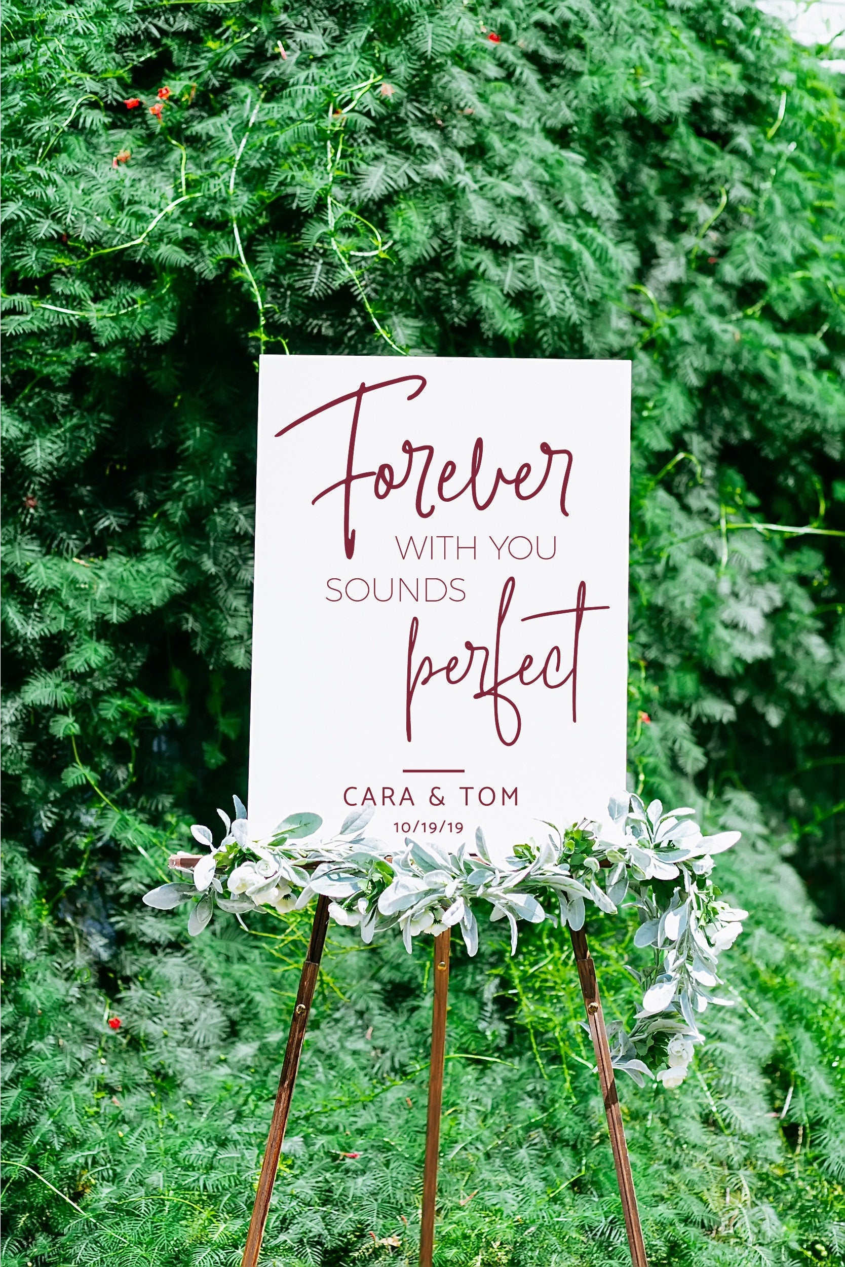 Forever With You Sounds Perfect Wedding Acrylic Welcome Sign, 18x24 Personalized Modern Clear White or Black Glass Look Perspex Lucite