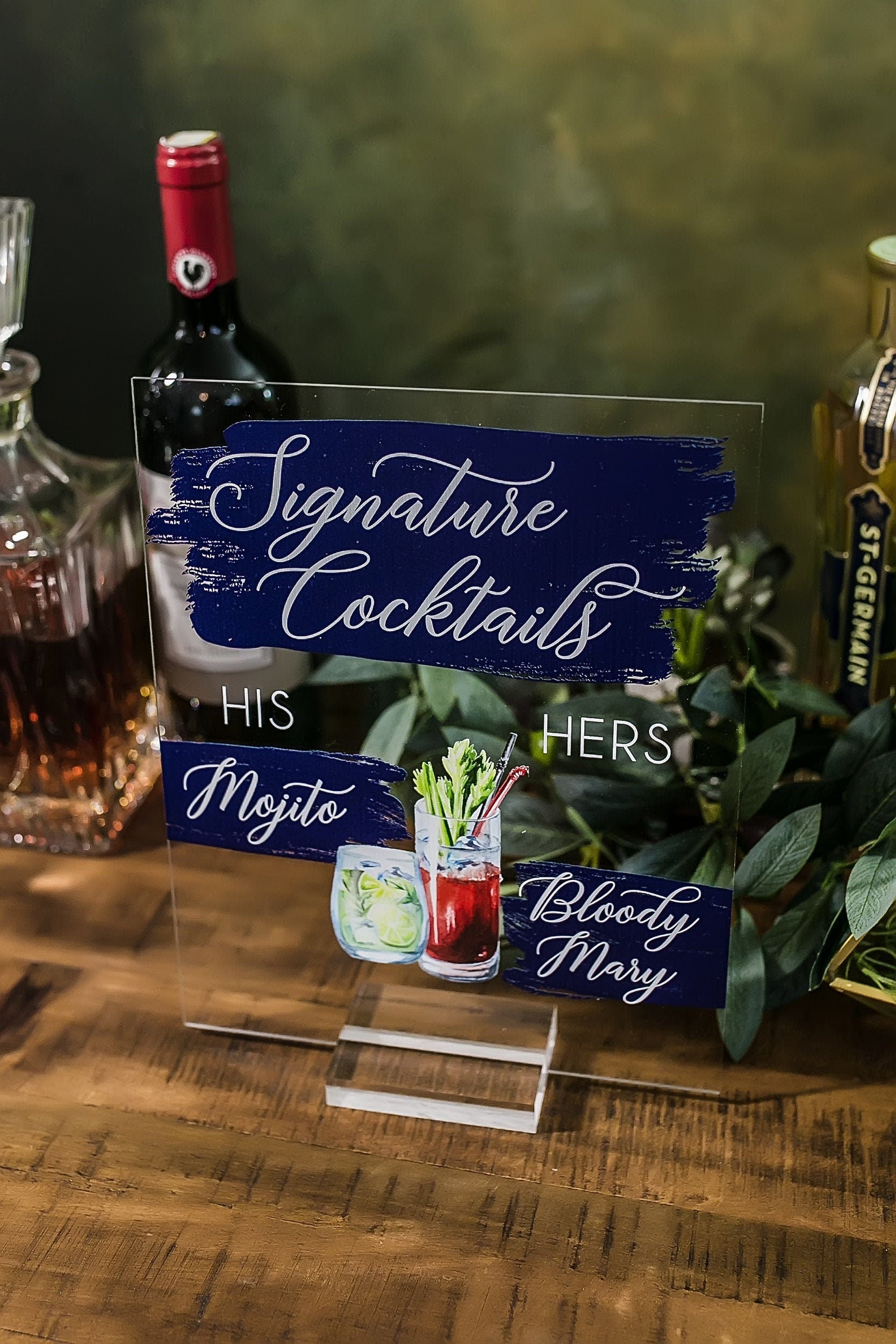 Signature Cocktails Personalized Drink Sign With Colored Backsplash F24-DS1