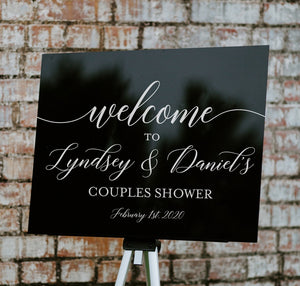 Acrylic Wedding Shower Welcome Sign, 18x24 Clear Glass Look Personalized Perspex Modern Welcome Sign Decoration, Minimalist, BR-003